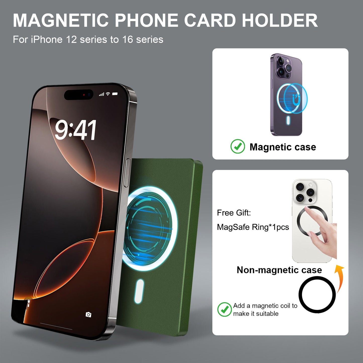 RFID Blocking Wallet Minimalist Slim Card Holder for Magsafe with Adjustable Stand, Metal Pop Up Magnetic Wallet for Men TOYFID-8